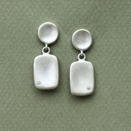Sterling silver Memory Tag drop earrings set with natural diamonds