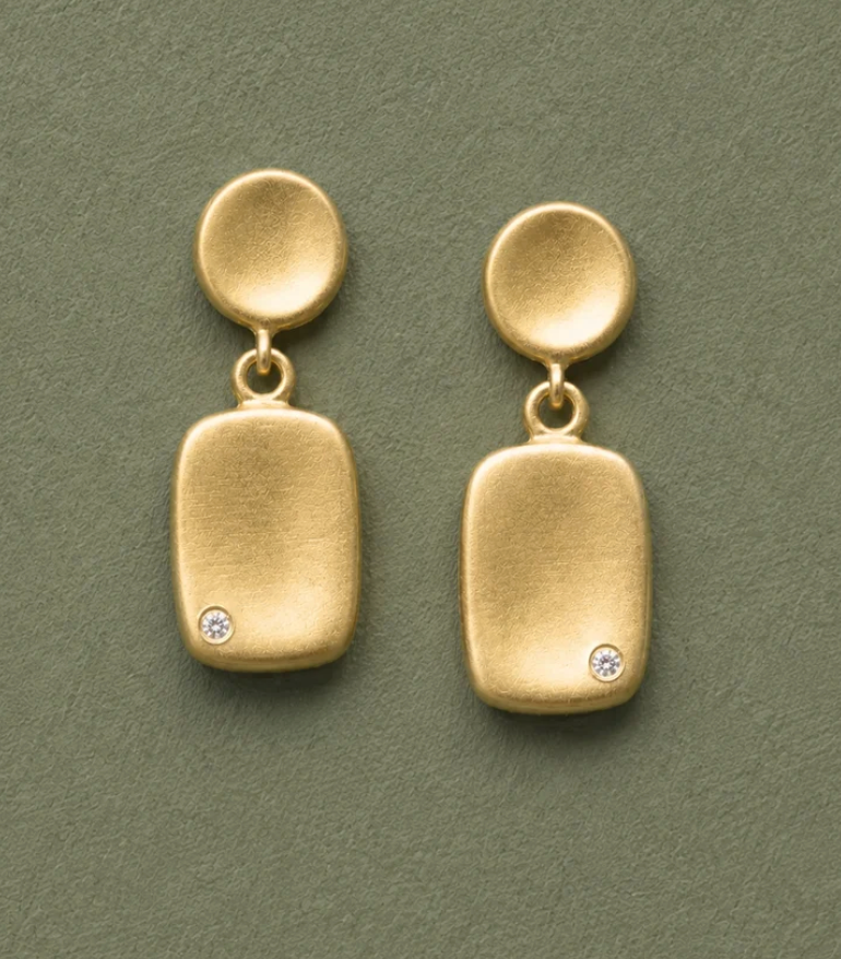 Memory Tag Earrings, 14k