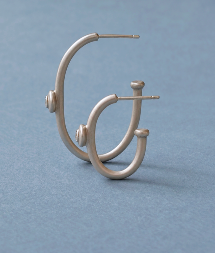 Mini Riverstone Hoops, 14k