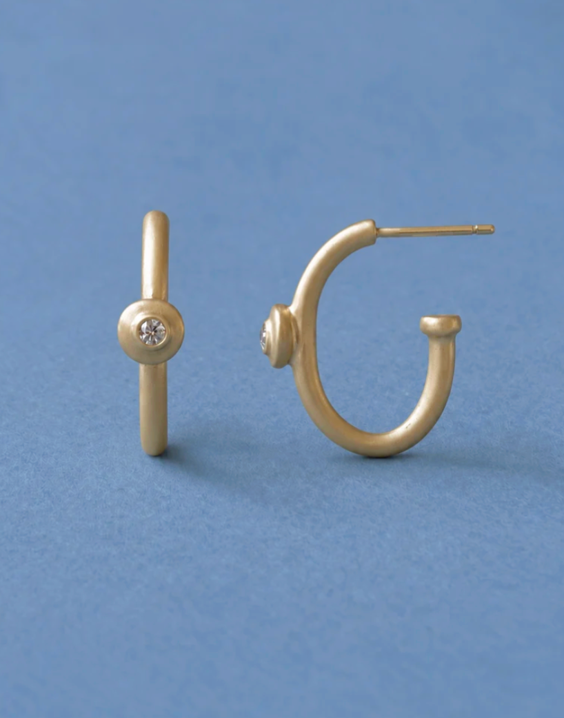Mini Riverstone Hoops, 14k