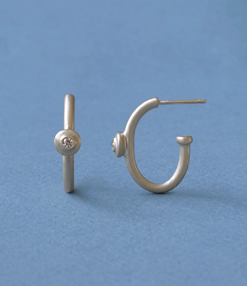 Mini Riverstone Hoops, Sterling Silver