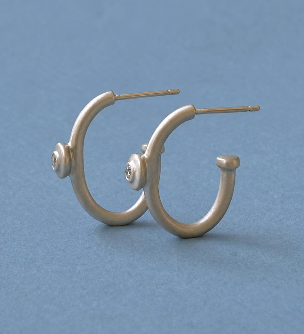 Mini Riverstone Hoops, 14k